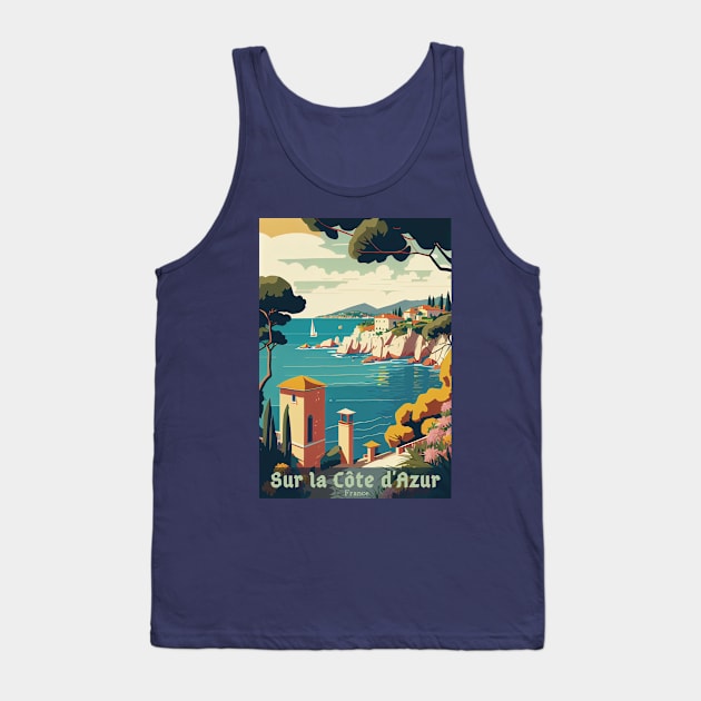 Cote d Azur vintage travel poster Tank Top by GreenMary Design